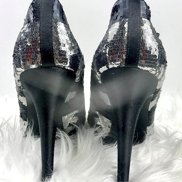 NINA Black/Silver Sequins Pumps w/Gems, Sz 8.5 - Picture 5 of 7